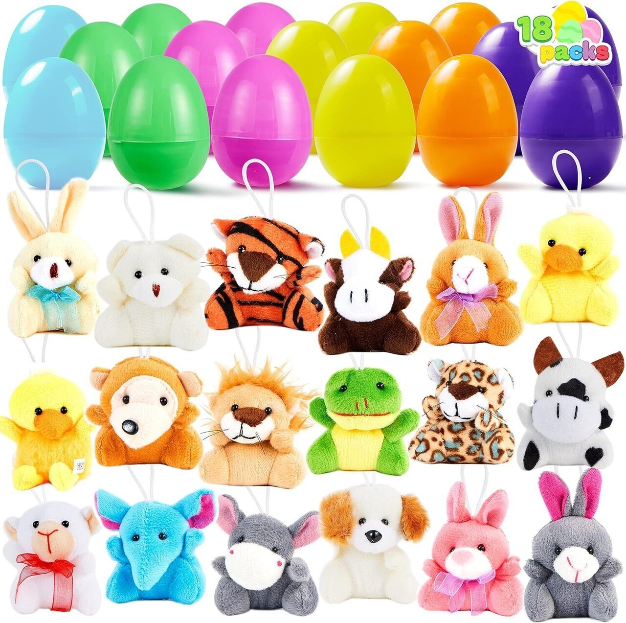 18Pcs Pre-Filled Easter Eggs with Plush Animal Toys Egg Filled Keychain for Kids